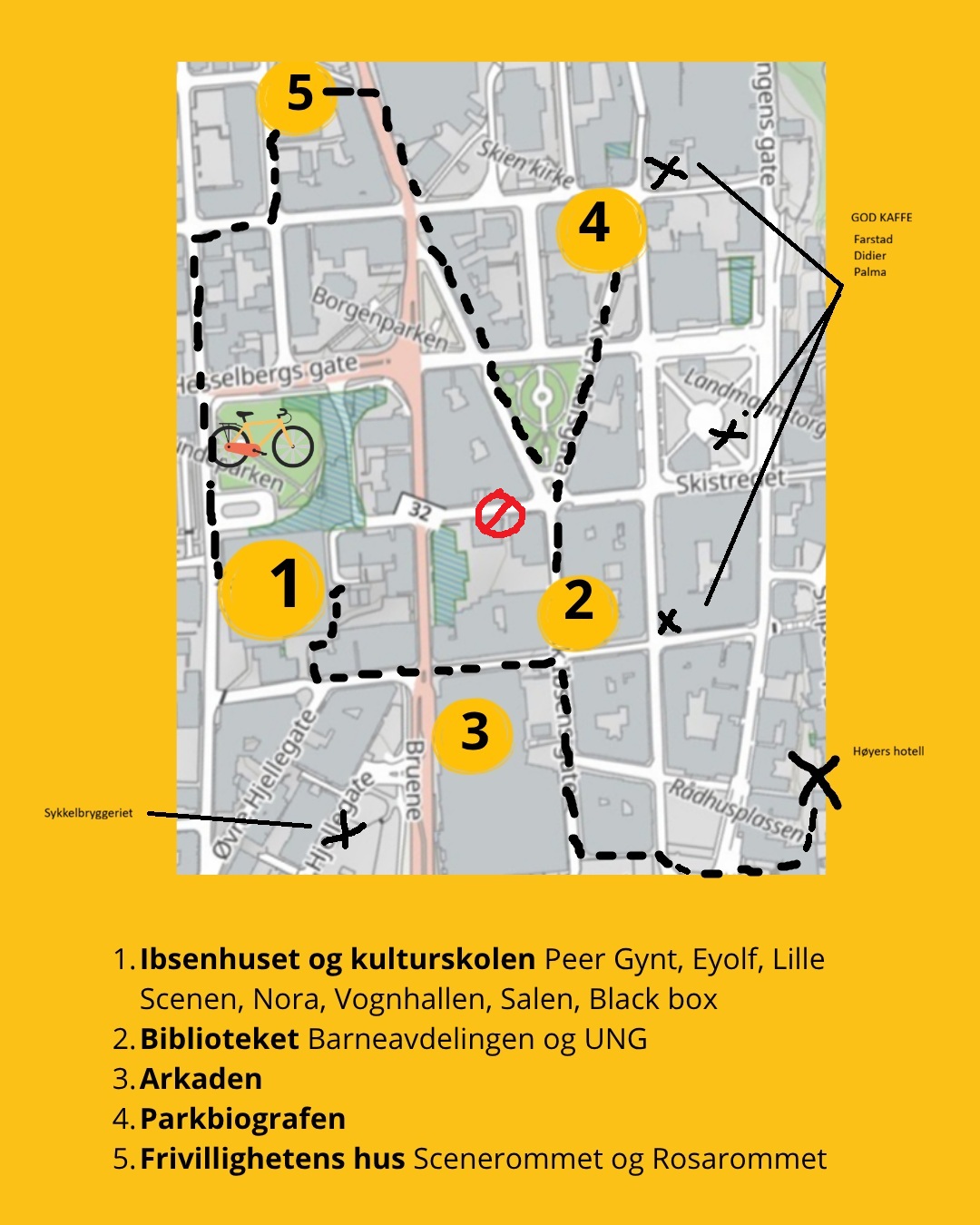 Kart over seminarets scener.